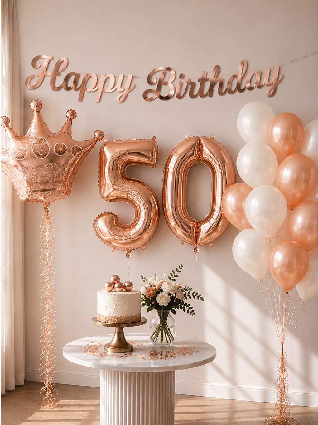 Karışık 50 Yaş Doğum Günü Dekorasyon Seti – Balonlu Parti Seti Rose Gold