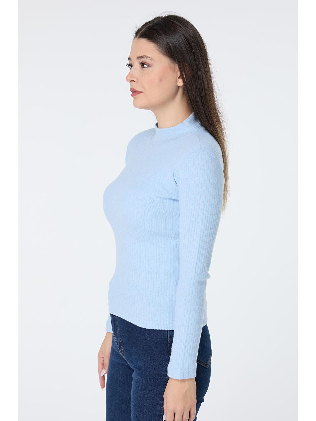 Yarım Balıkçı Yaka Kadın Mavi Crop - 23135-3