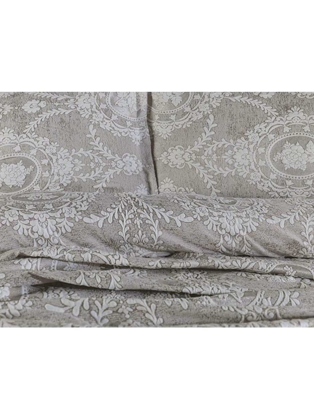 Kahverengi Nisa Tek Kişilik Jakarlı Yatak Örtüsü Cappucino-2