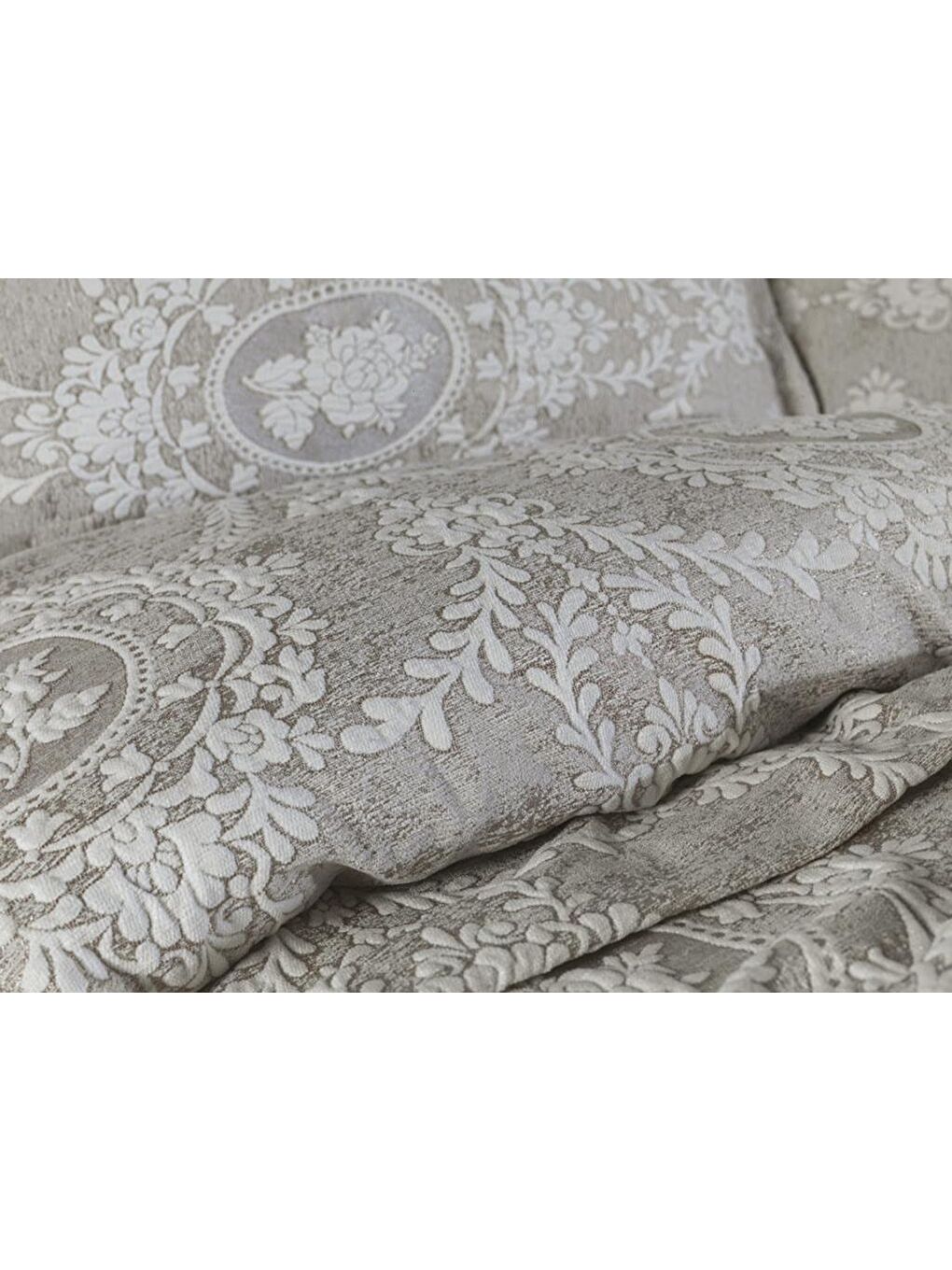 Kahverengi Nisa Tek Kişilik Jakarlı Yatak Örtüsü Cappucino-3