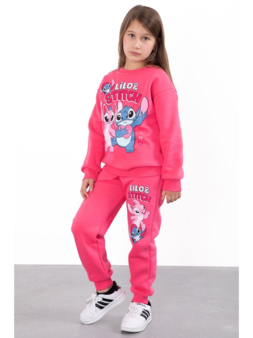 Fuşya Sevimli Simli Karakter Baskı Şardonlu Kız Çocuk Eşofman Takım 23297-2