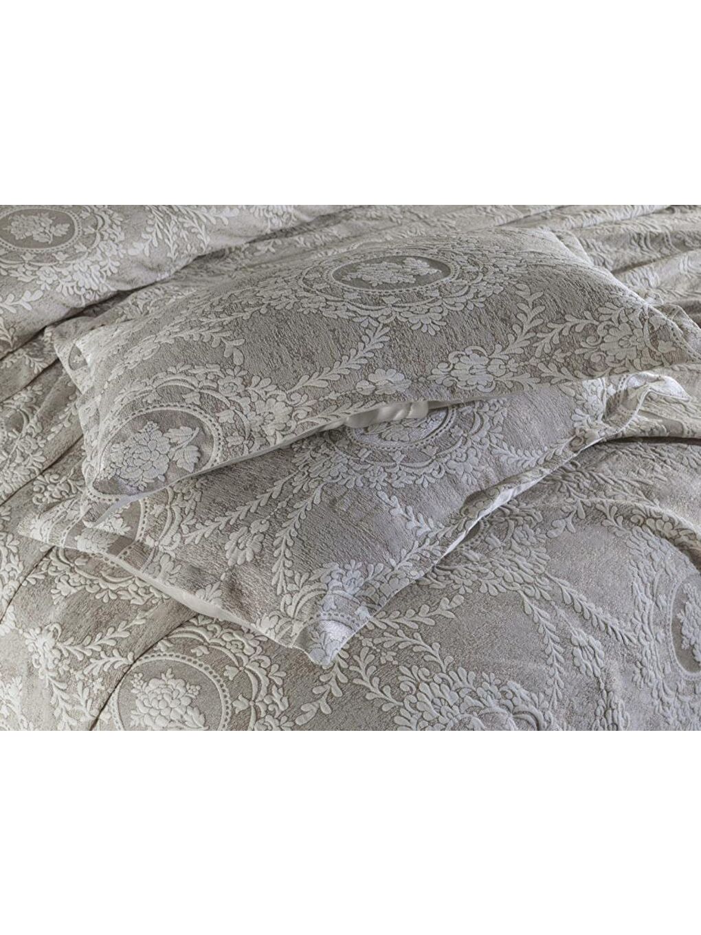 Kahverengi Nisa Tek Kişilik Jakarlı Yatak Örtüsü Cappucino-4