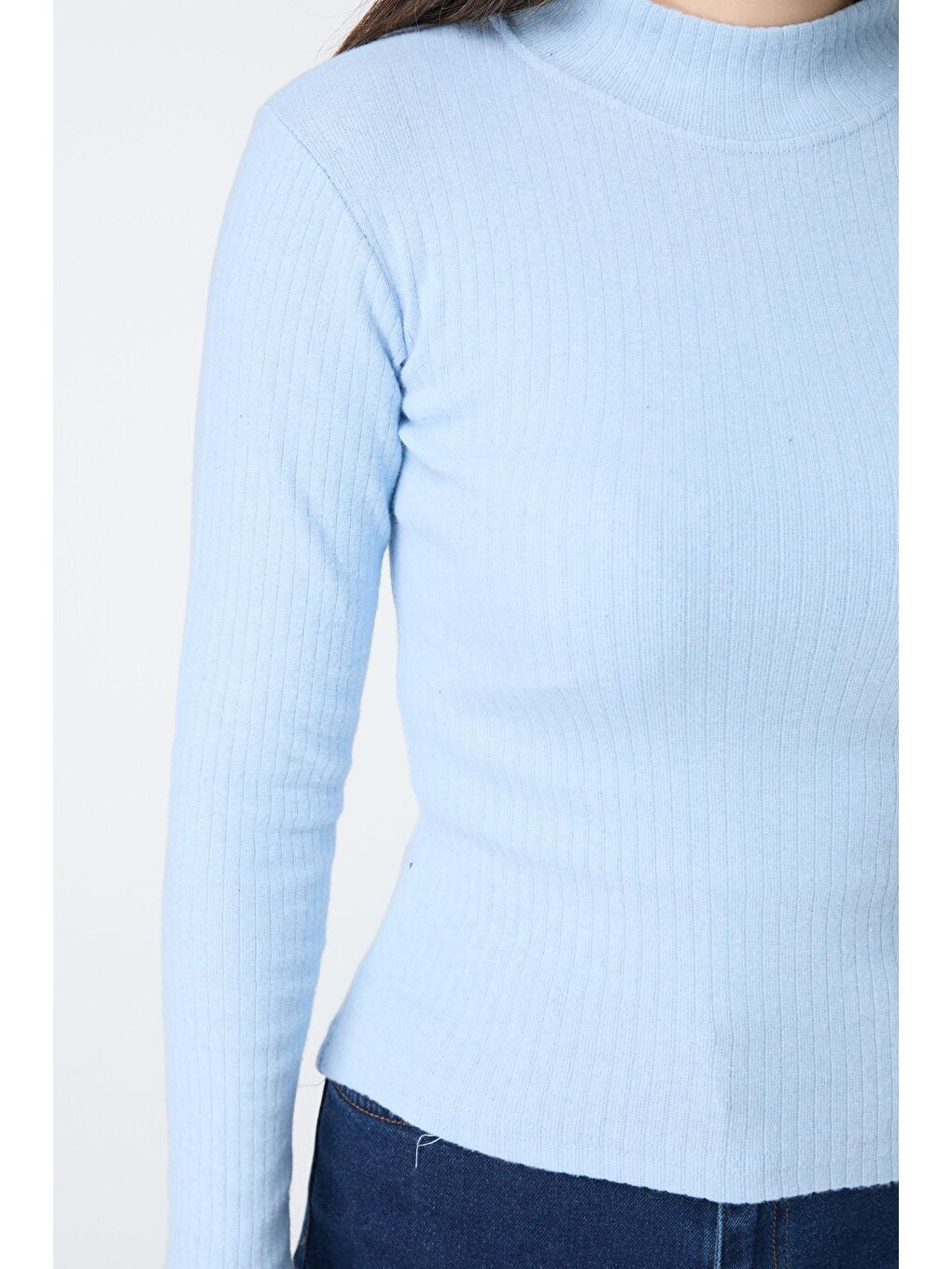 Yarım Balıkçı Yaka Kadın Mavi Crop - 23135-4