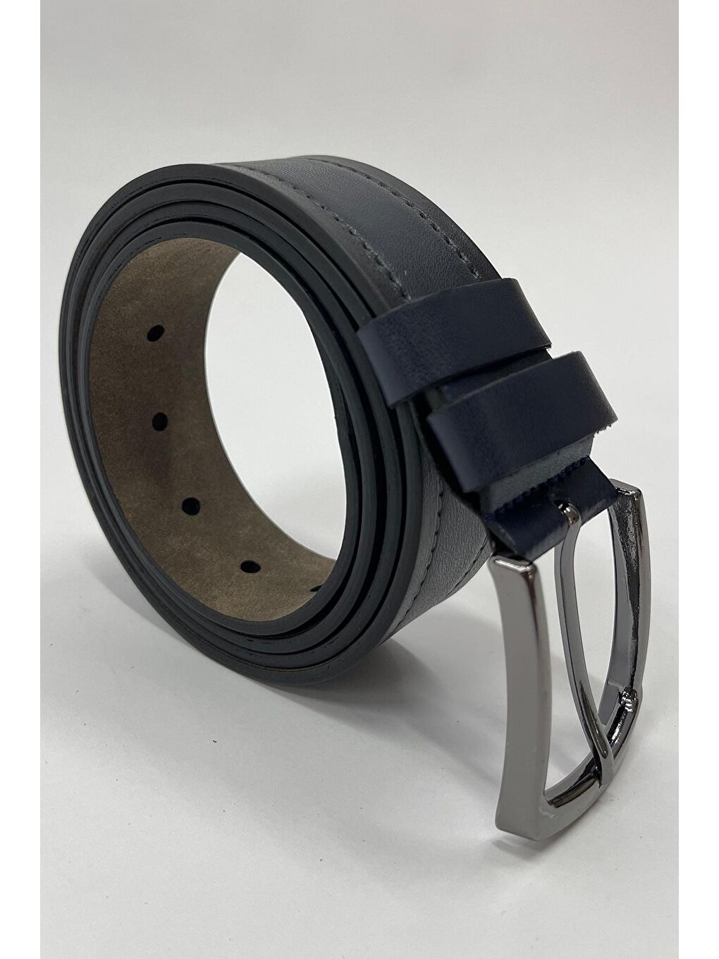 Lacivert Suni Deri Tek Dikişli Düz Erkek Kemer 7222-1