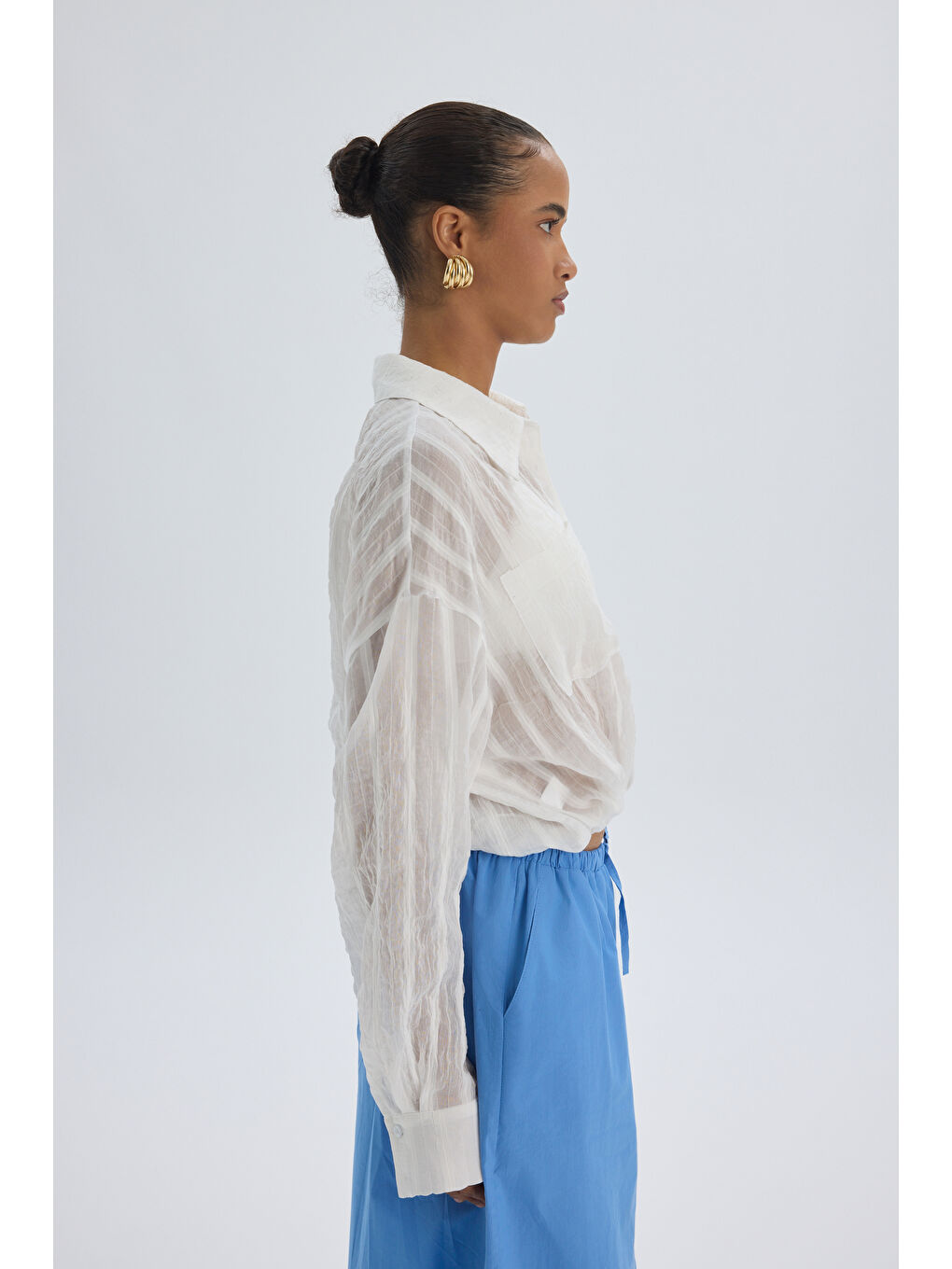 Claps İnce Ekru Kısa Gömlek-3