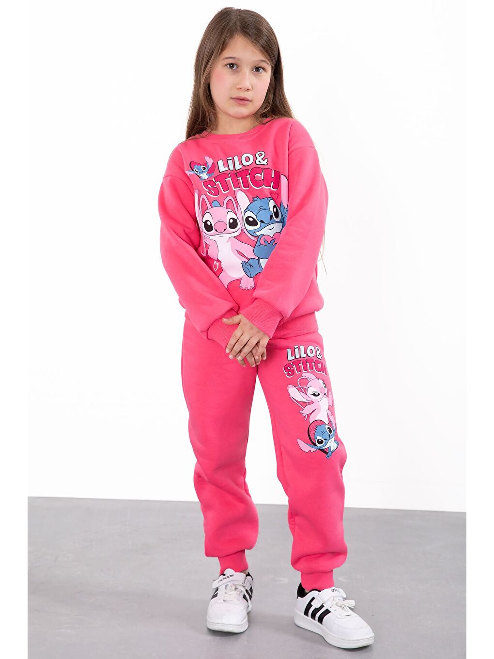 Fuşya Sevimli Simli Karakter Baskı Şardonlu Kız Çocuk Eşofman Takım 23297-4