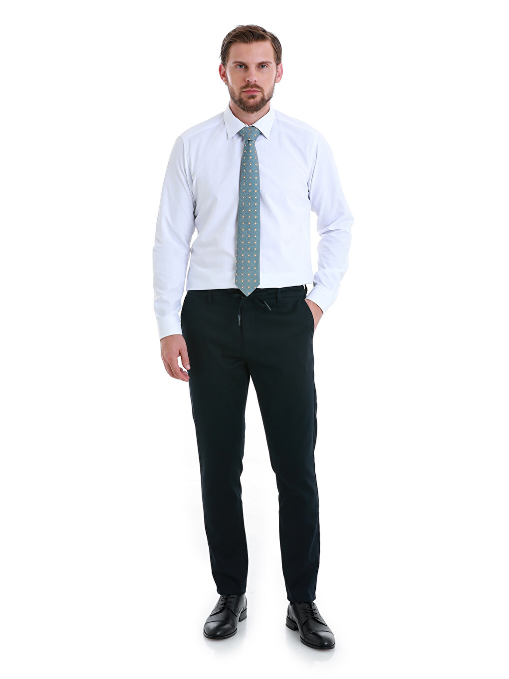 Beyaz Slim Fit Düz Slim Yaka Pamuklu Uzun Kollu Gömlek-1