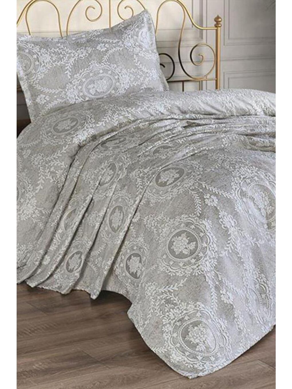 Kahverengi Nisa Tek Kişilik Jakarlı Yatak Örtüsü Cappucino-6