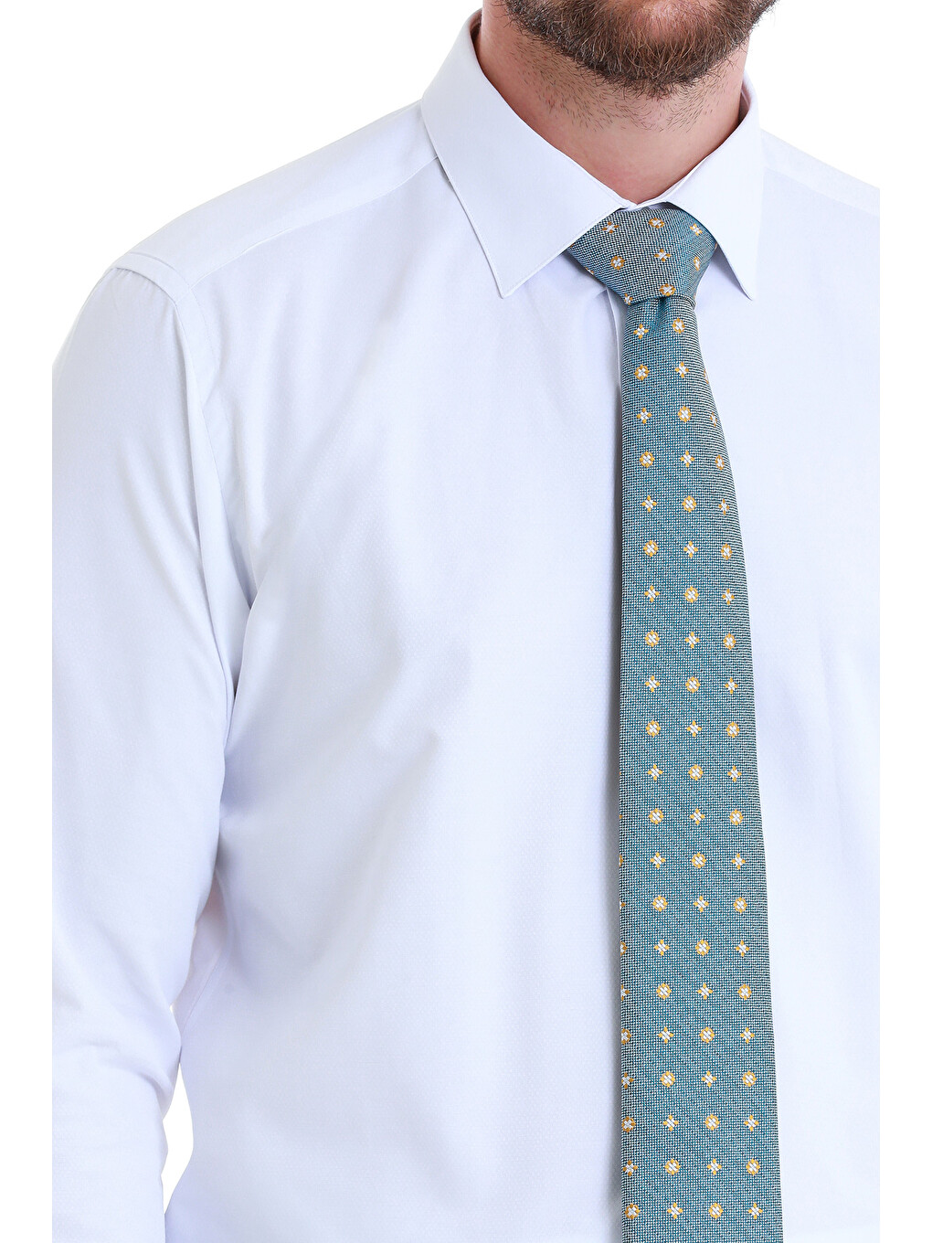 Beyaz Slim Fit Düz Slim Yaka Pamuklu Uzun Kollu Gömlek-4