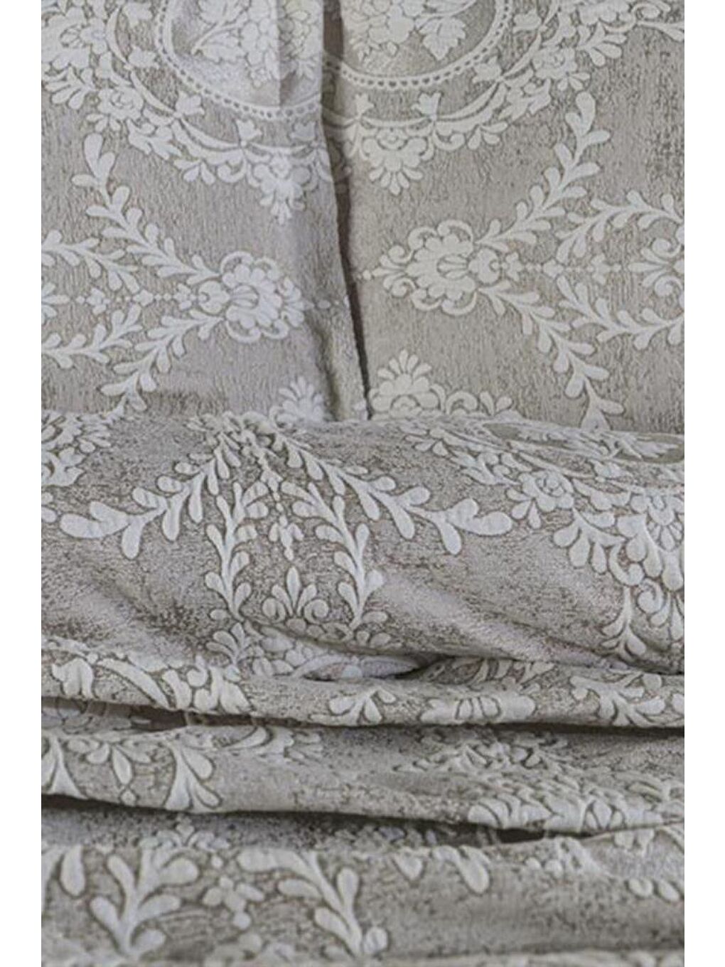 Kahverengi Nisa Tek Kişilik Jakarlı Yatak Örtüsü Cappucino-8