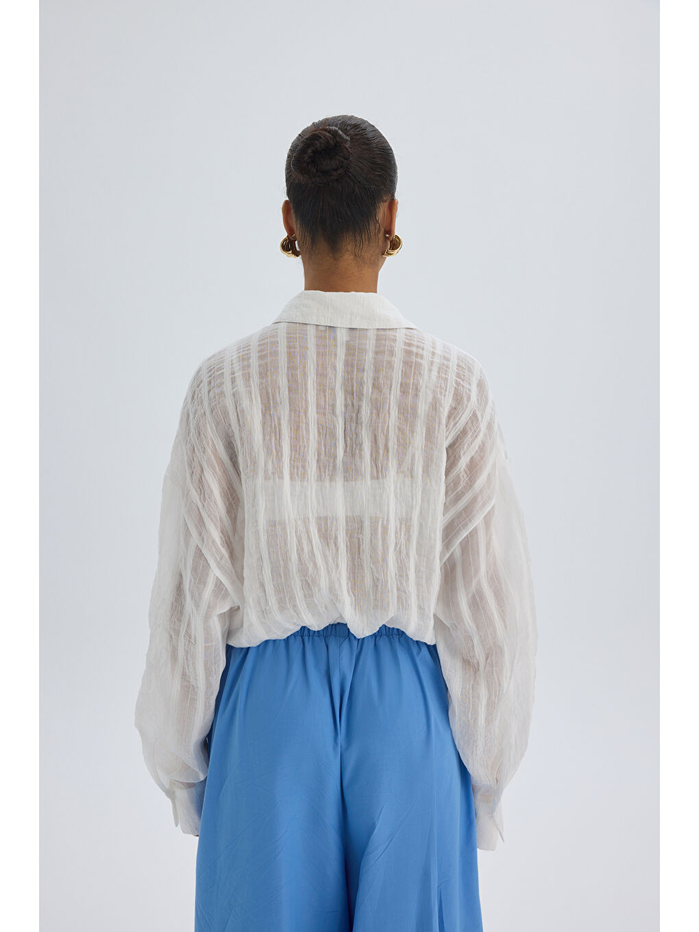 Claps İnce Ekru Kısa Gömlek-4