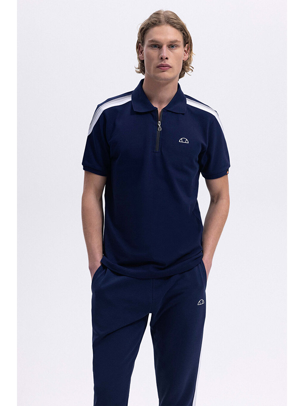 Lacivert % 100 Pamuk Regular Fit Yarım Fermuarlı Polo Yaka T Shirt EM169-1-NV