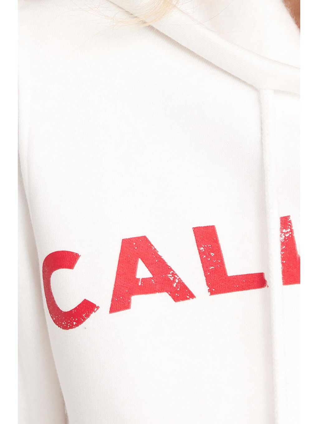 Kadın Slim Fit Dar Kesim Pamuklu Kapüşonlu Baskılı Ekru Hırka-4