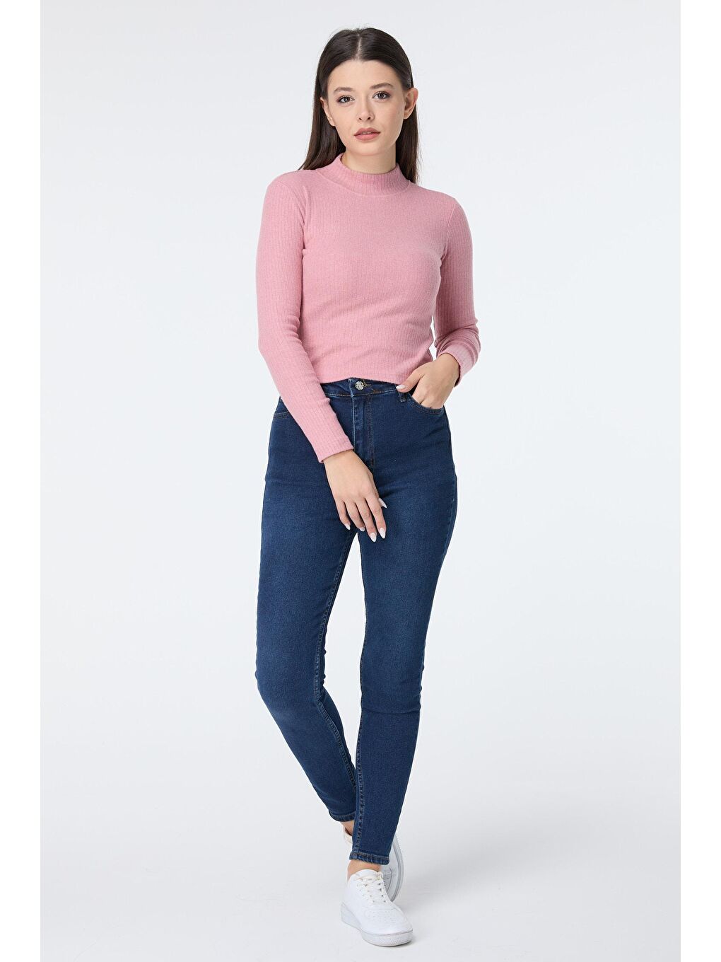 Yarım Balıkçı Yaka Kadın Pembe Crop - 23135