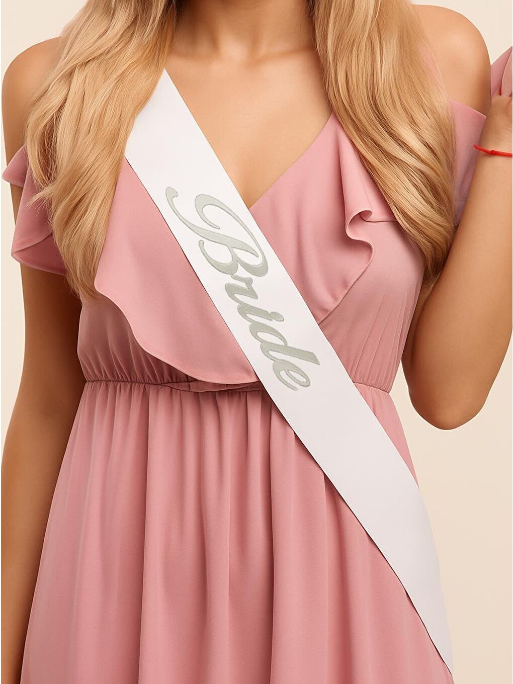 Gri Bride Kuşak Bekarlığa Veda Parti Aksesuarı Beyaz Üzeri Gümüş