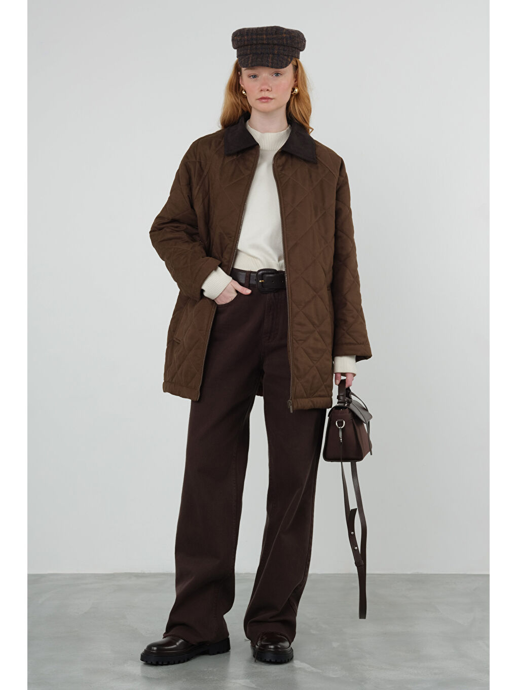 Kahverengi Süet Kapitone Mont Koyu Taba