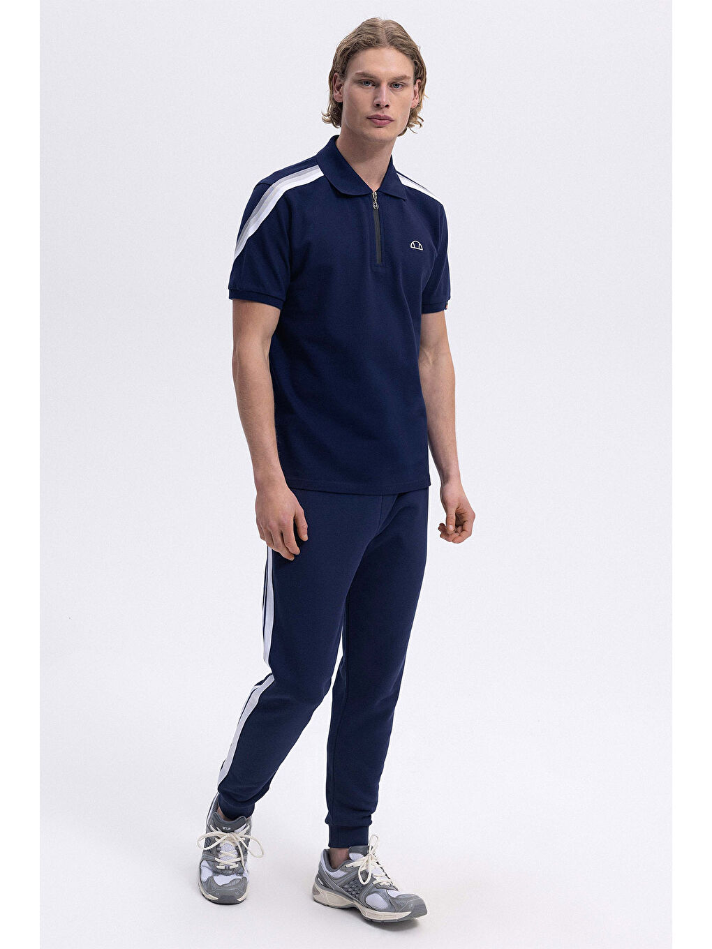 Lacivert % 100 Pamuk Regular Fit Yarım Fermuarlı Polo Yaka T Shirt EM169-1-NV-1