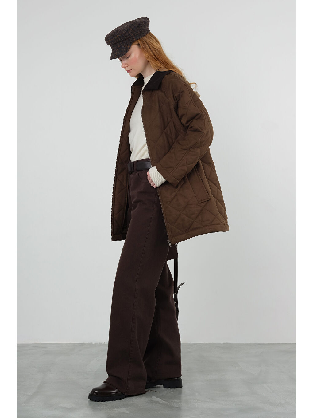 Kahverengi Süet Kapitone Mont Koyu Taba-1