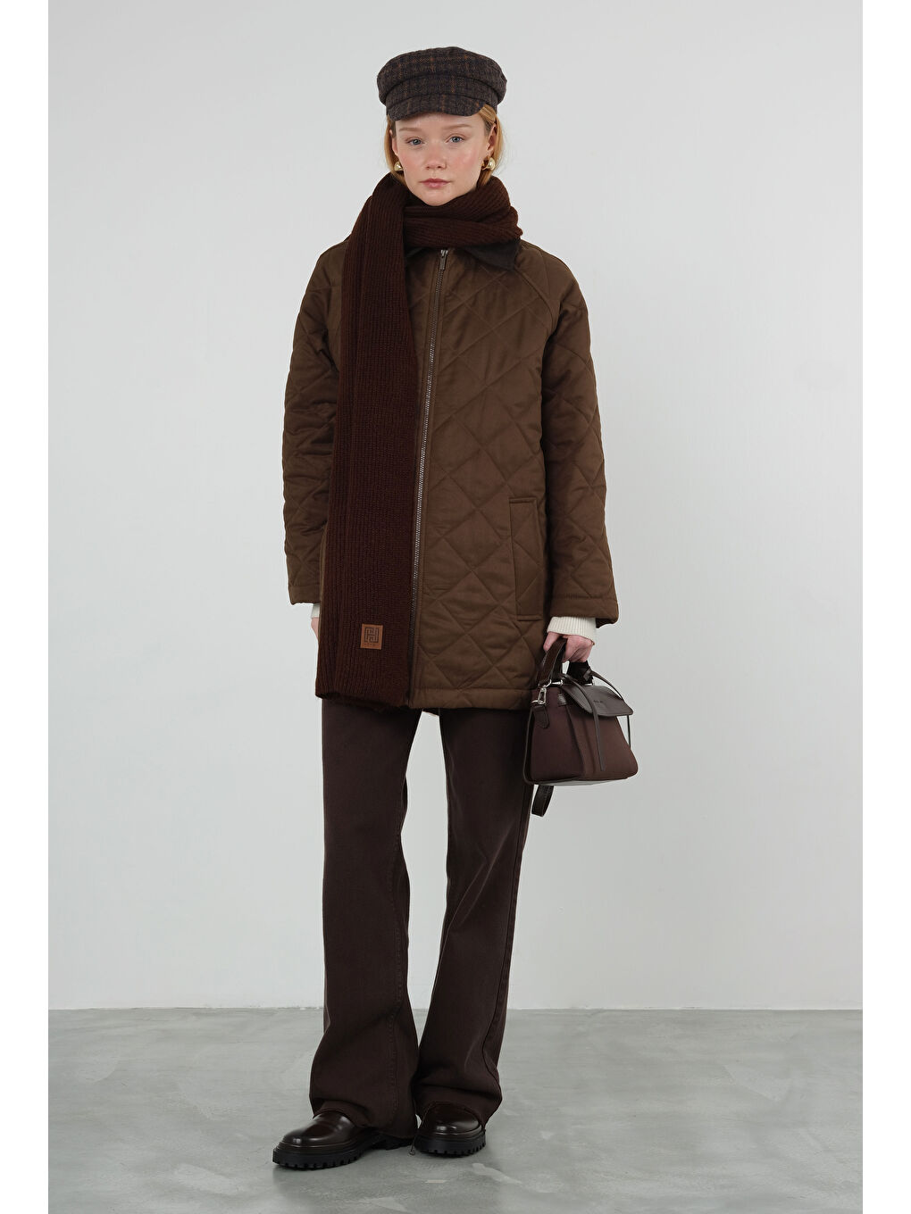 Kahverengi Süet Kapitone Mont Koyu Taba-2