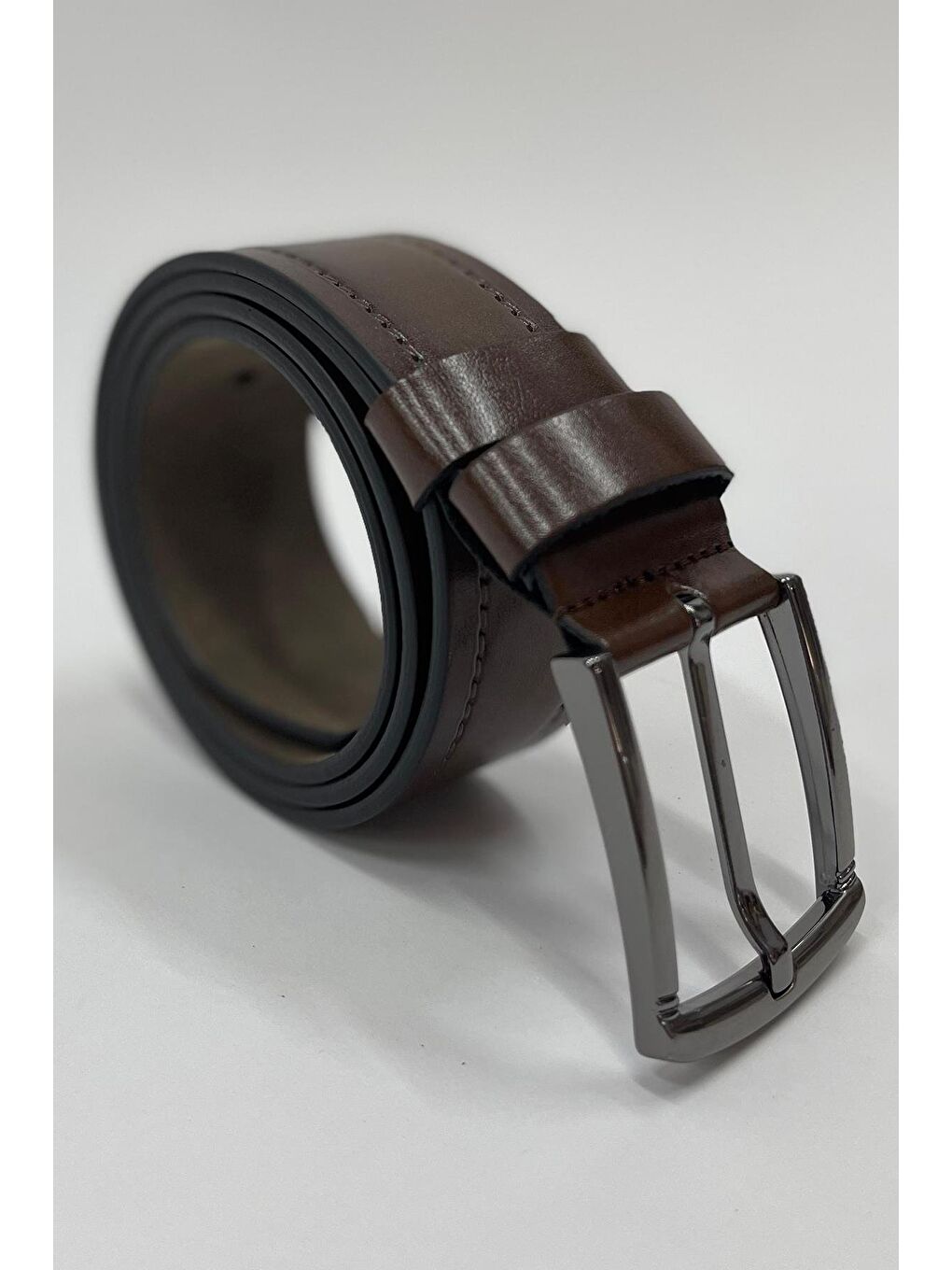 Kahverengi Suni Deri Tek Dikişli Düz Erkek Kemer 7222-1