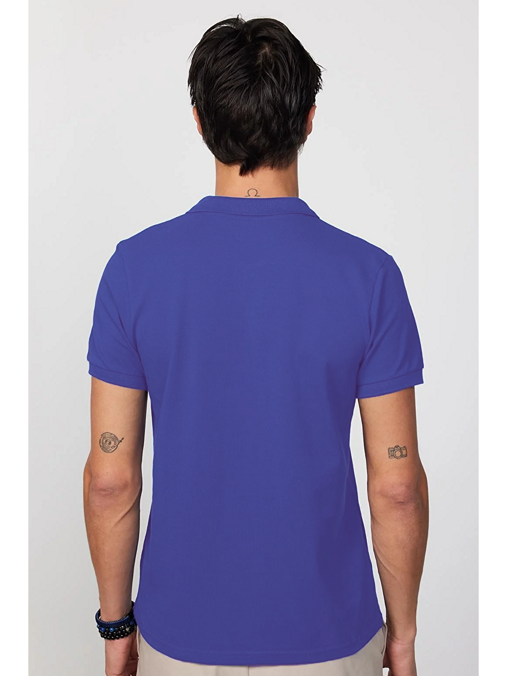 Erkek Slim Fit Dar Kesim %100 Pamuk Koyu Mavi Polo Yaka Tişört-4