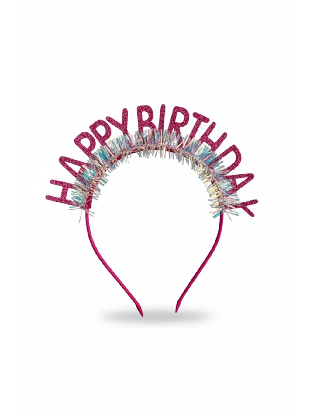 Fuşya Saçaklı Happy Birthday Temalı Kız Çocuk Parti Tacı