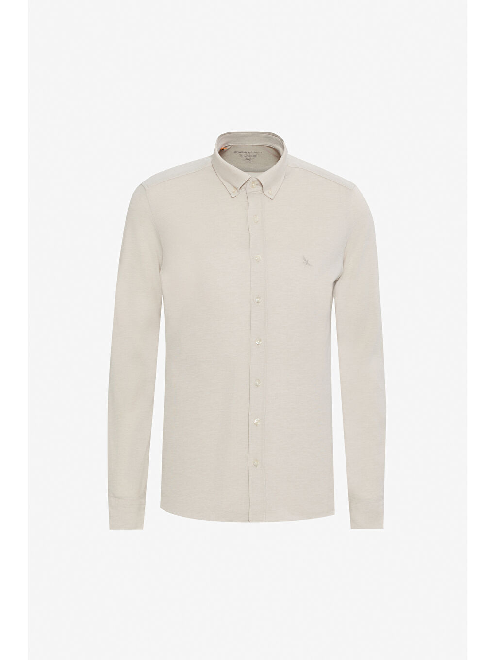 Erkek Bej 360 Her Yöne Esneyen Pamuklu Dar Kesim Düğmeli Yaka Örme Gömlek-6