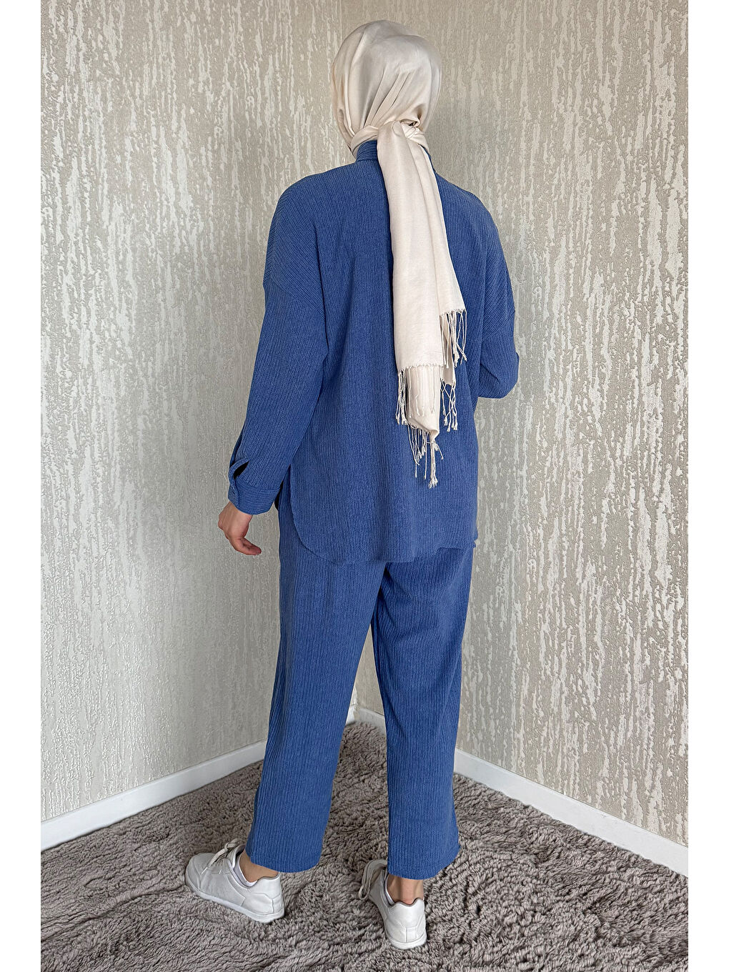 İndigo Gömlek Pantolon Bürümcük Tesettür İkili Takım-7