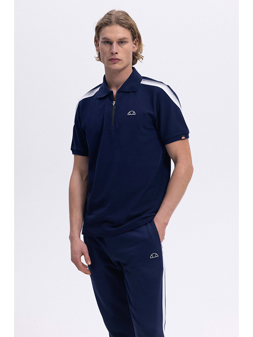 Lacivert % 100 Pamuk Regular Fit Yarım Fermuarlı Polo Yaka T Shirt EM169-1-NV-2