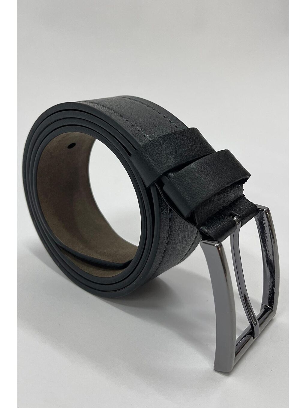 Siyah Suni Deri Tek Dikişli Düz Erkek Kemer 7222-1