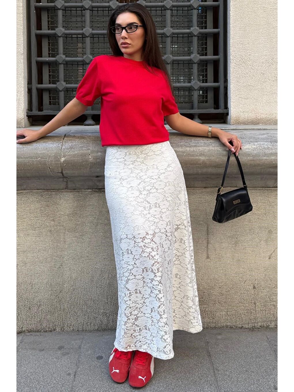 Beyaz Astarlı Dantel Etek Mg2731-4