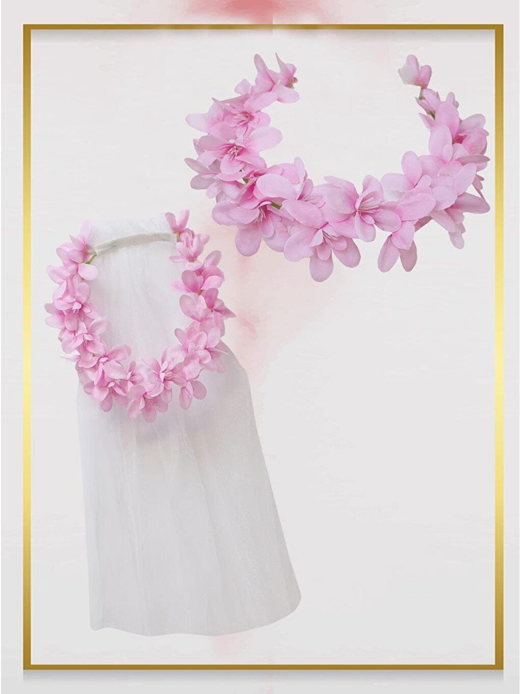 Bride Duvaklı Taç Bekarlığa Veda Parti Tacı Pembe Çiçekli-1