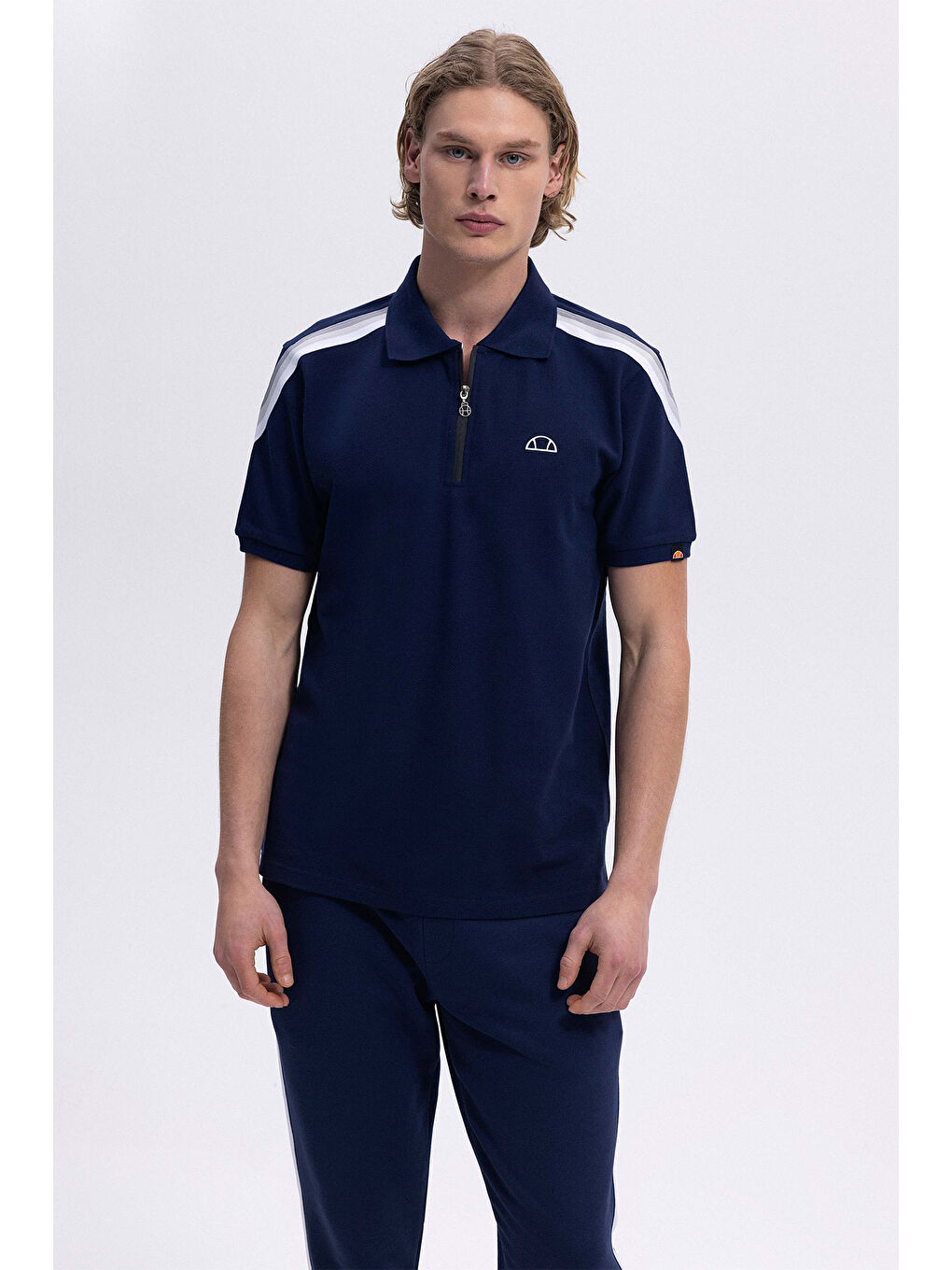 Lacivert % 100 Pamuk Regular Fit Yarım Fermuarlı Polo Yaka T Shirt EM169-1-NV-3