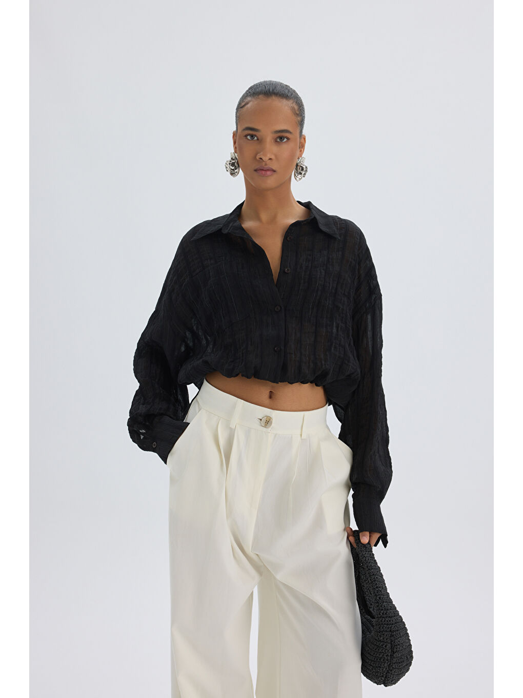 Claps İnce Siyah Kısa Gömlek-2