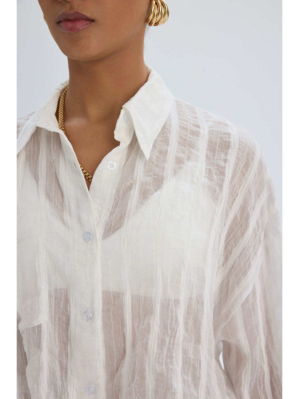 Claps İnce Ekru Kısa Gömlek-7