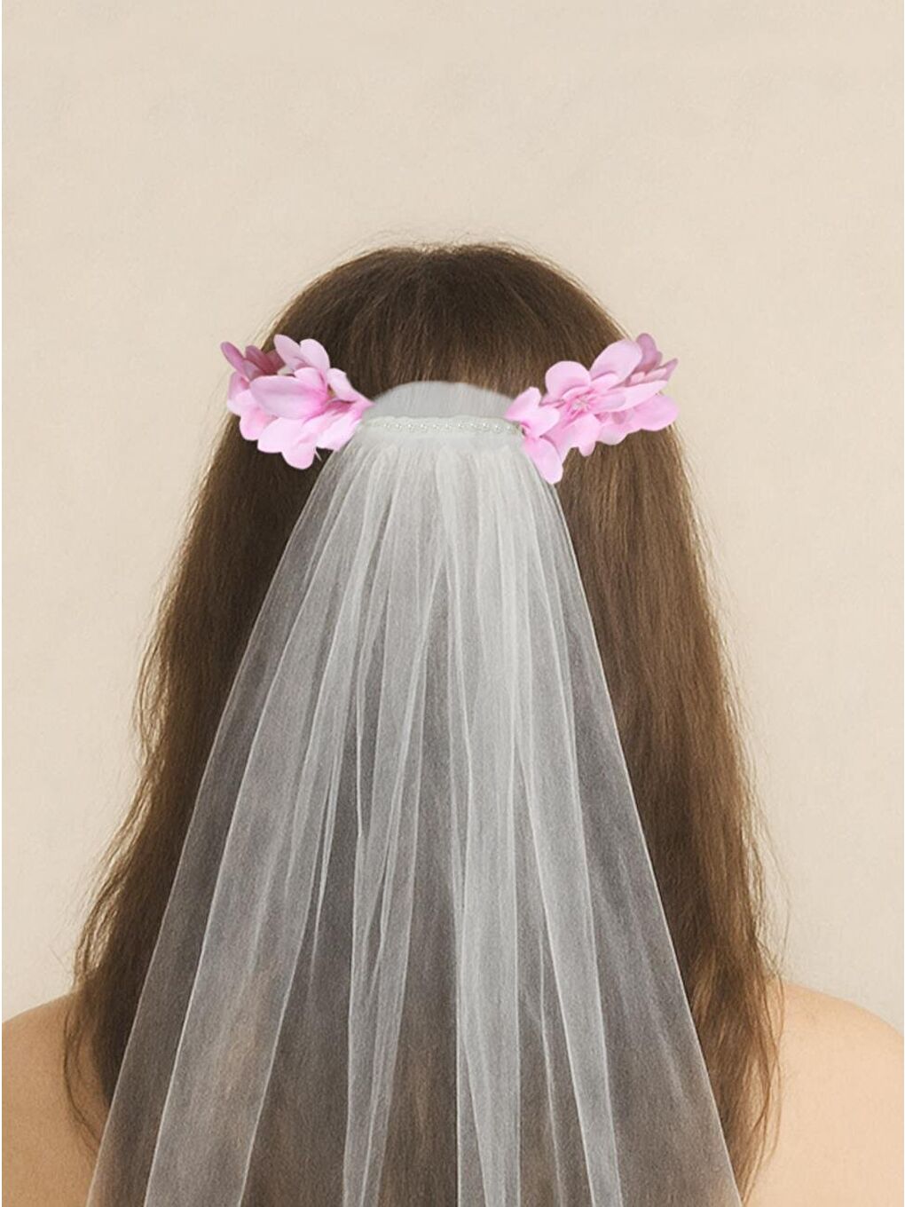 Bride Duvaklı Taç Bekarlığa Veda Parti Tacı Pembe Çiçekli-2