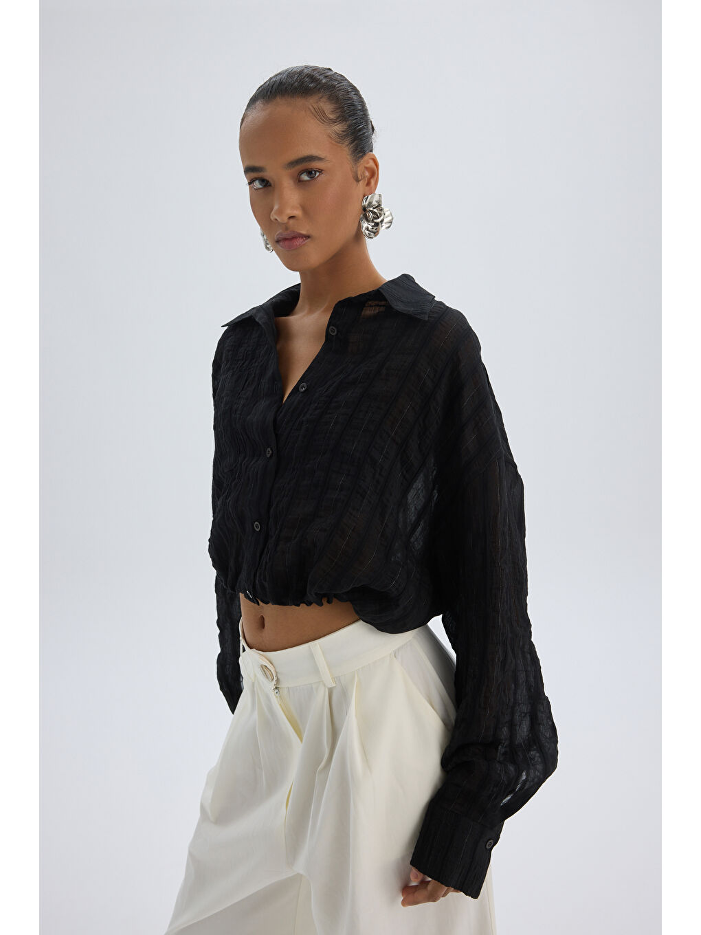 Claps İnce Siyah Kısa Gömlek-3