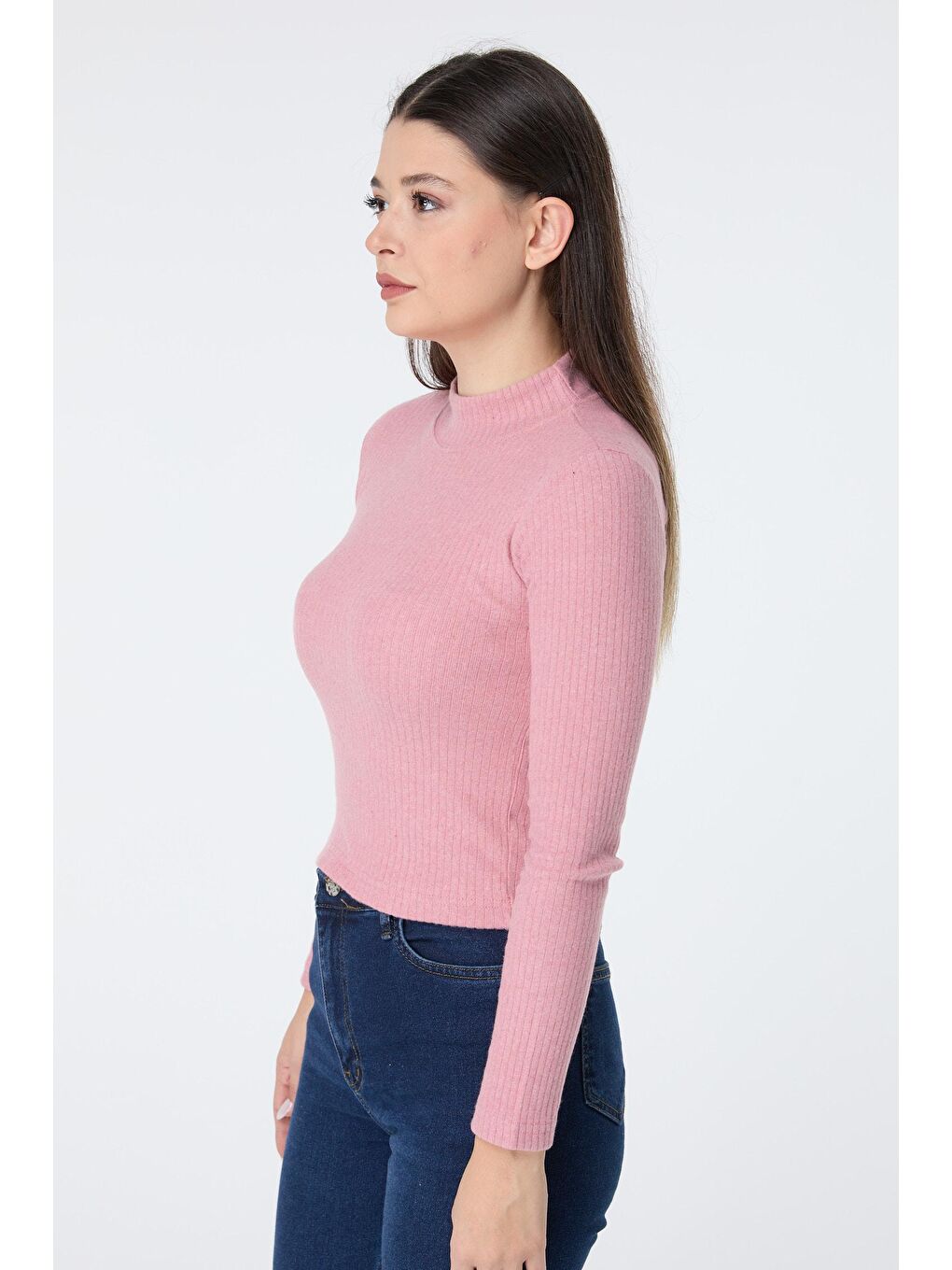 Yarım Balıkçı Yaka Kadın Pembe Crop - 23135-4