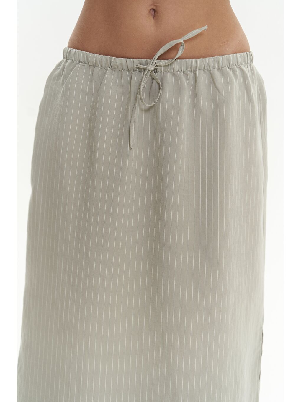 Dina Çizgili Gömlek Etek Soft Haki Takım-6