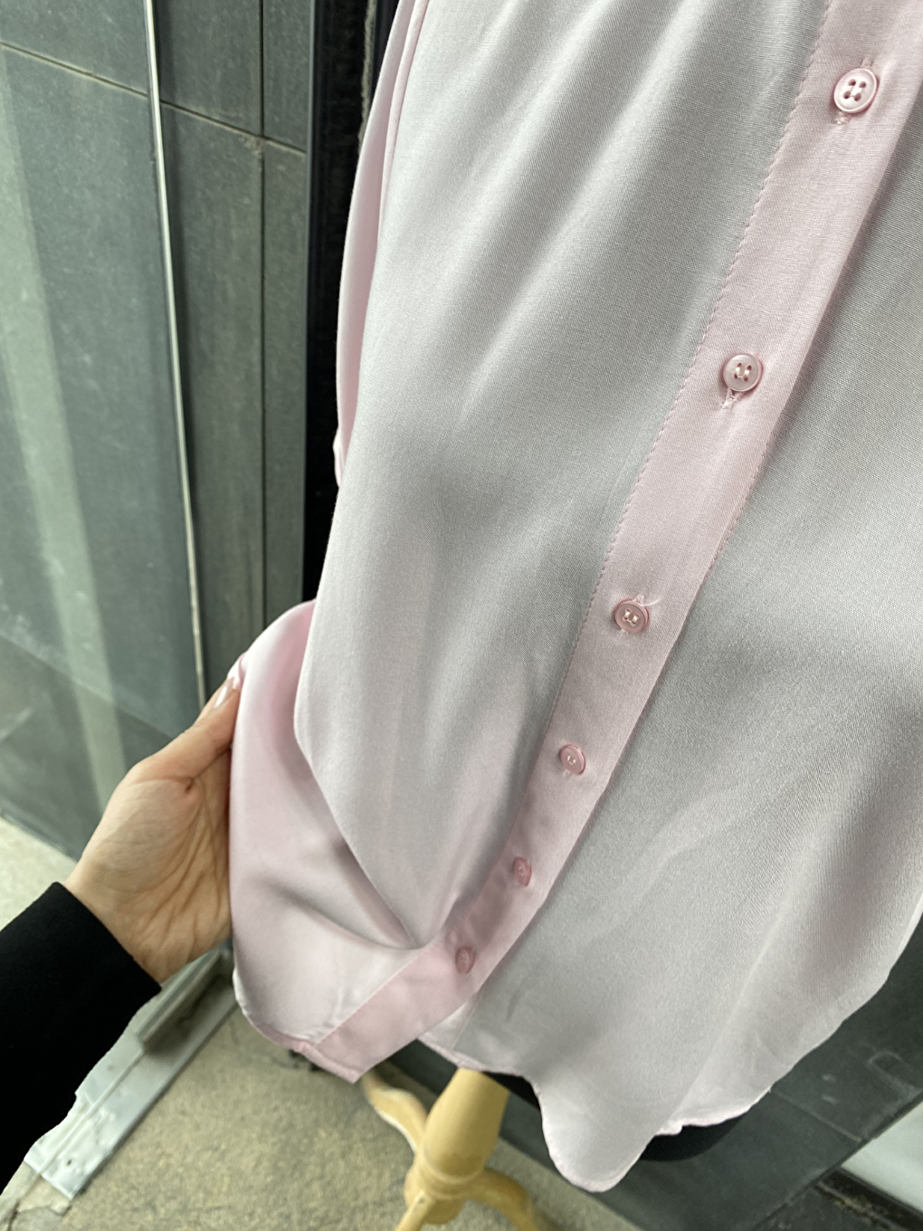 Pembe Kısa Kollu Salaş Viskon Gömlek-3