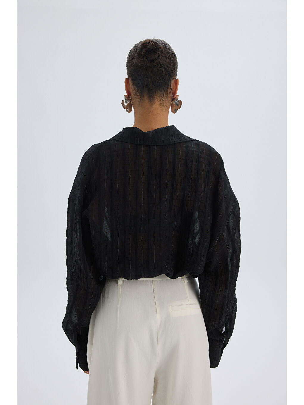 Claps İnce Siyah Kısa Gömlek-4