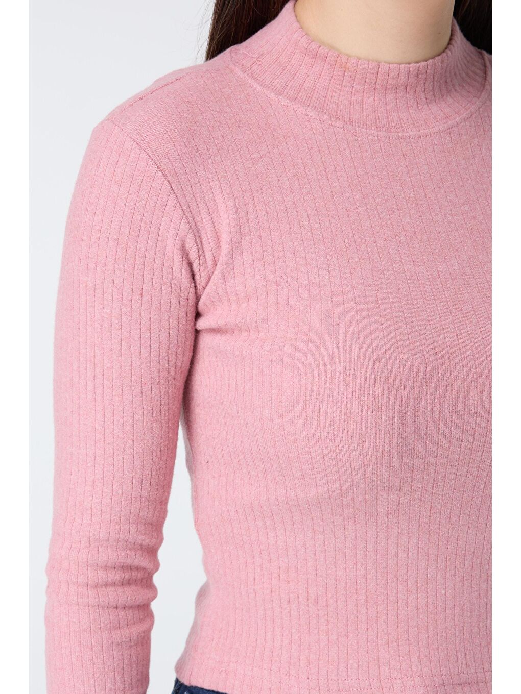Yarım Balıkçı Yaka Kadın Pembe Crop - 23135-5