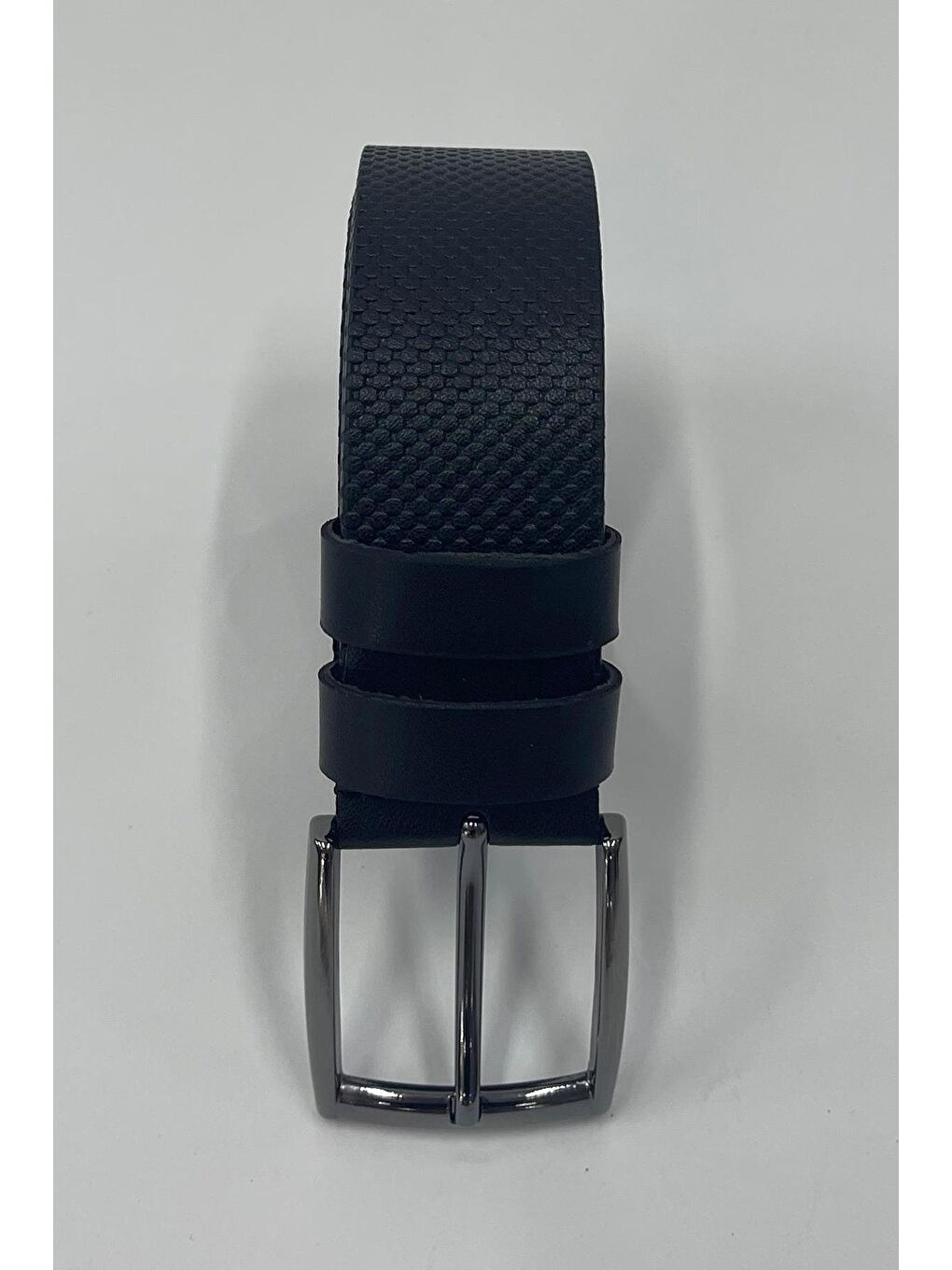 Lacivert Suni Deri Desenli Erkek Kemer 7223-1