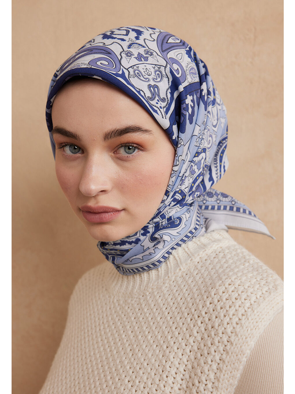 Lena Desen Pamuk İpek Eşarp Lacivert-1