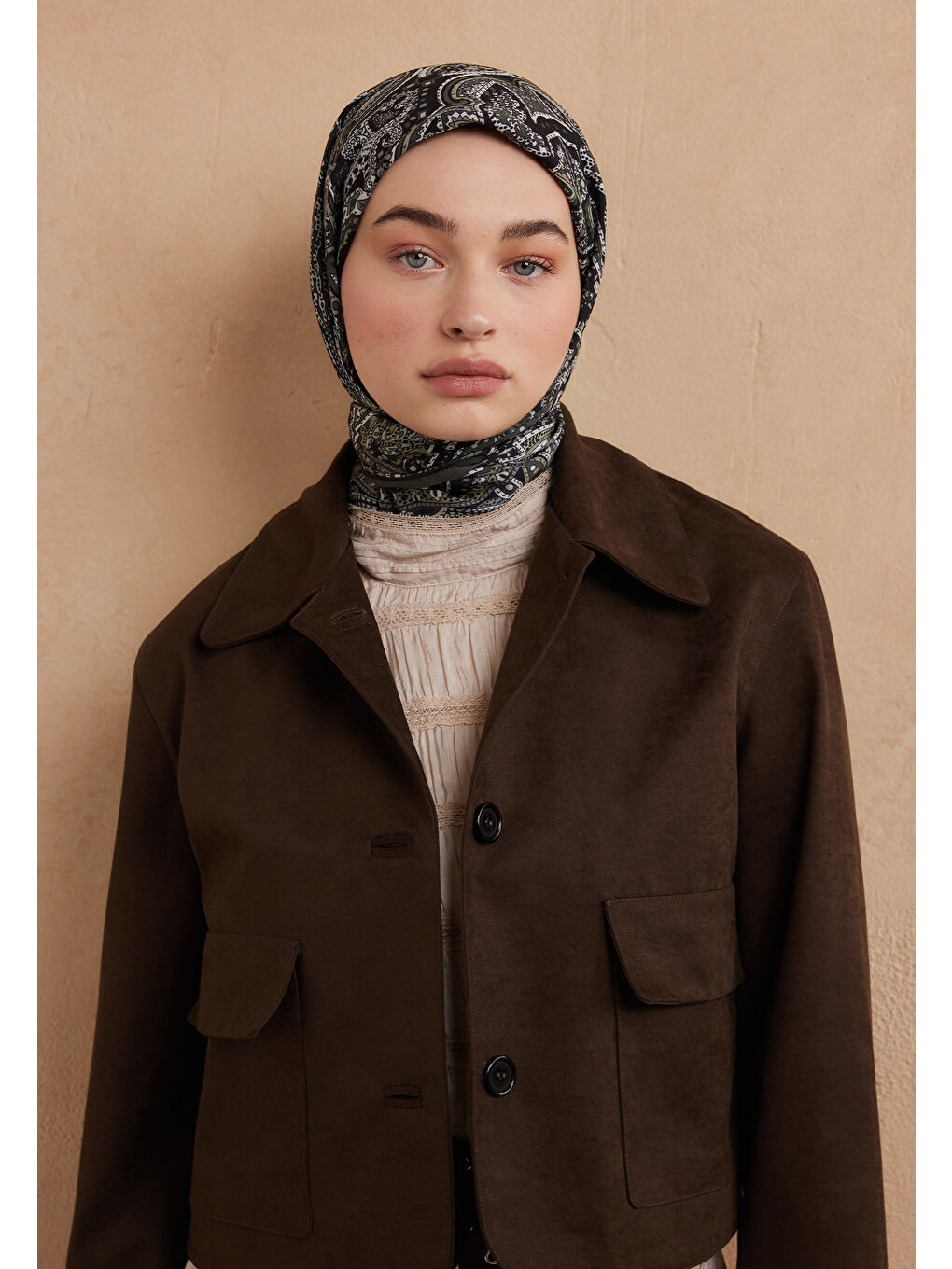 Helene Desen Pamuk İpek Eşarp Orman Yeşili-2