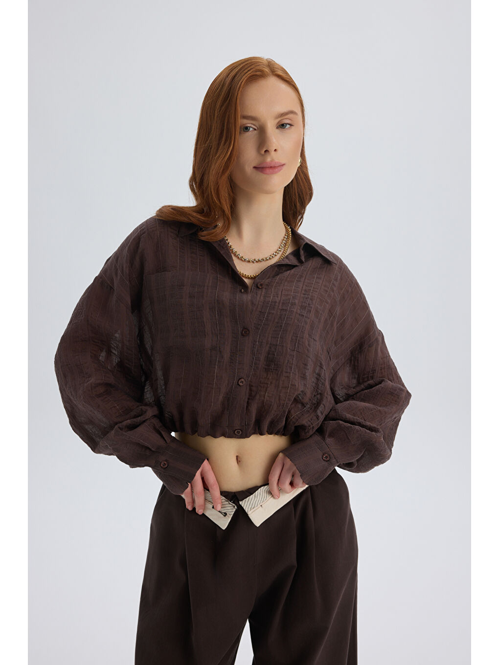 Kahverengi Claps İnce Kahve Kısa Gömlek