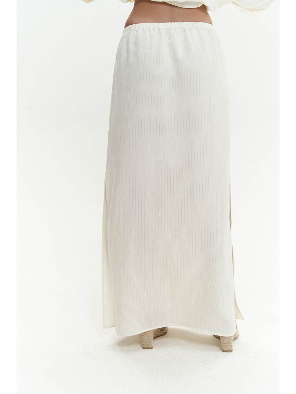 Dina Çizgili Gömlek Etek Ekru Takım-4