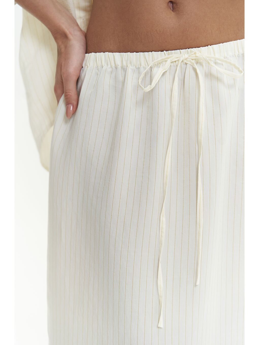 Dina Çizgili Gömlek Etek Ekru Takım-5