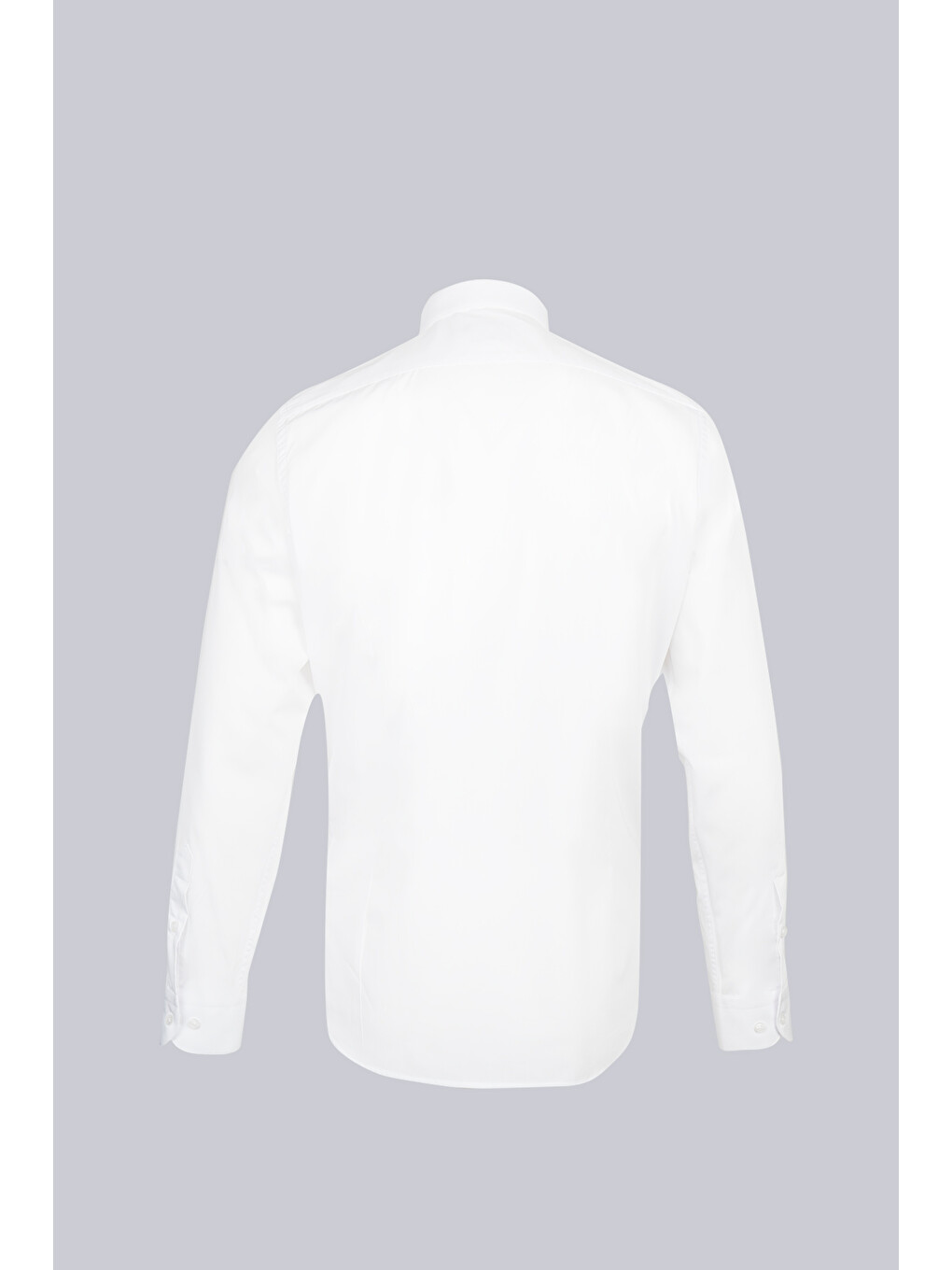 Beyaz Slim Fit Düz Slim Yaka Pamuklu Uzun Kollu Spor Gömlek-1
