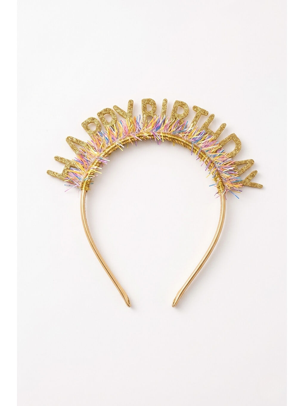 Sarı Altın Saçaklı Happy Birthday Temalı Kız Çocuk Parti Tacı